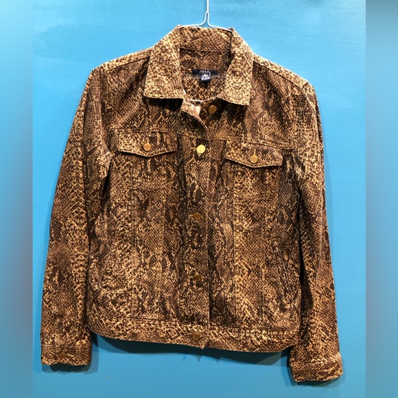 Handmade Jean Jacket STYX snake skin animal print Womens Medium - Picture 4 of 11